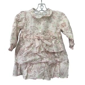 Baby Dior floral print dress pink white long sleeve tiered ruffle bow 6M